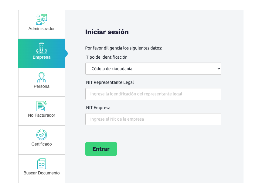Iniciar sesion Representante Legal
